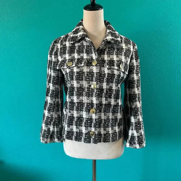 J. Crew Black & White Houndstooth Tweed Blazer Button Career Office Workwear 0 - Picture 4 of 8